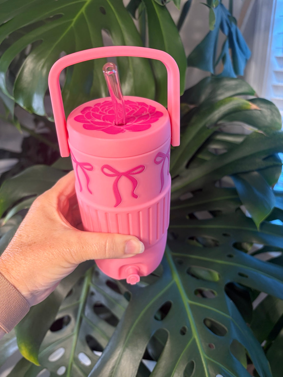16oz Retro Cooler Can Koozie with Bows, Handle & Peony Lid (Monster Can)