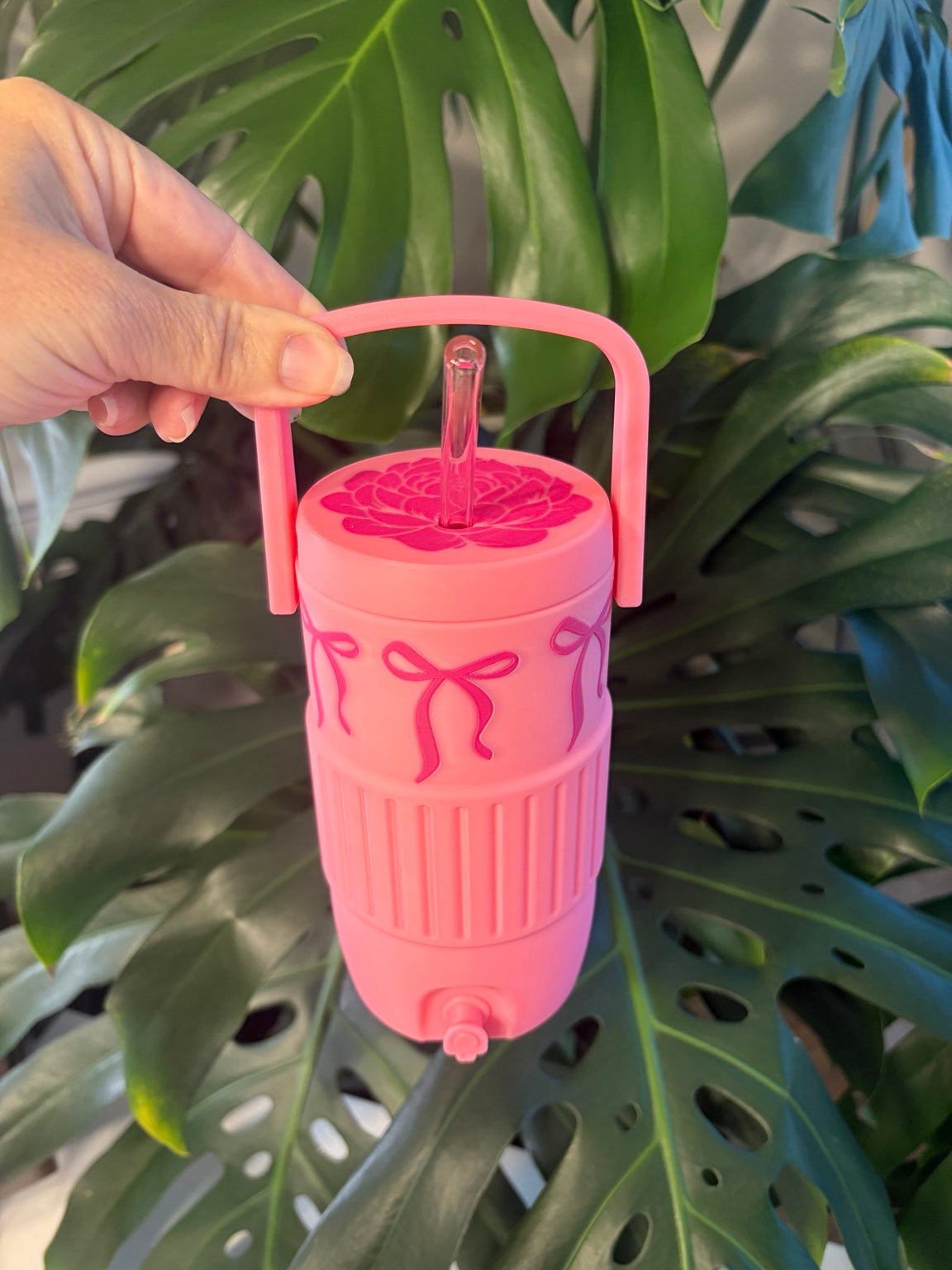 16oz Retro Cooler Can Koozie with Bows, Handle & Peony Lid (Monster Can)