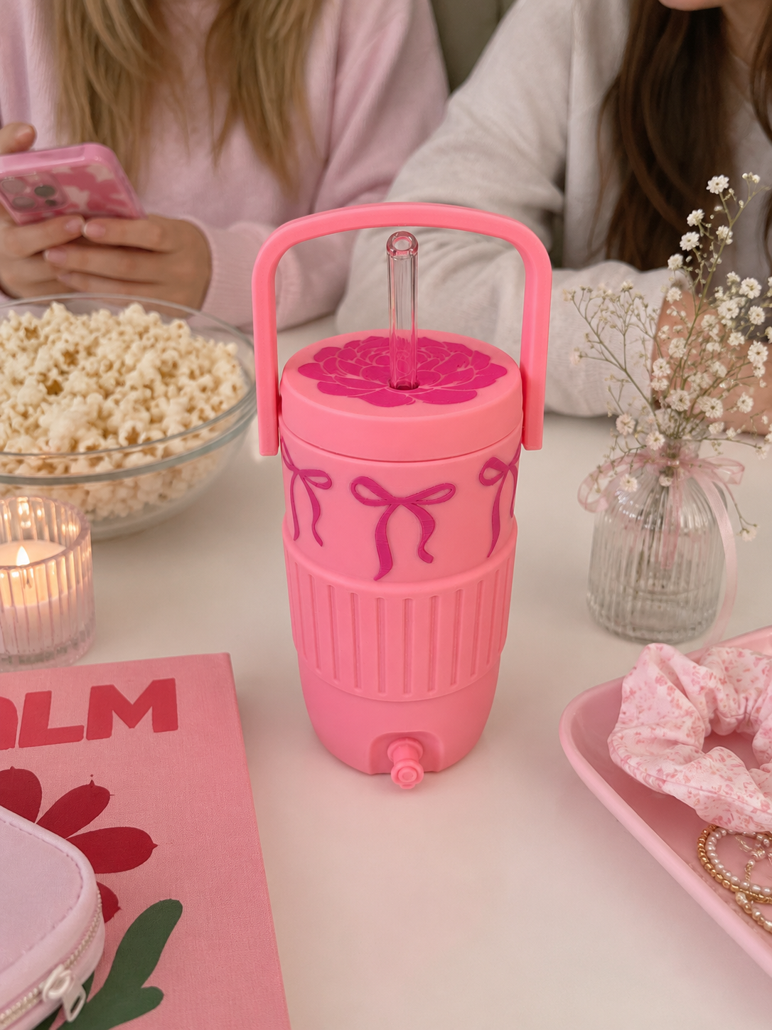 16oz Retro Cooler Can Koozie with Bows, Handle & Peony Lid (Monster Can)
