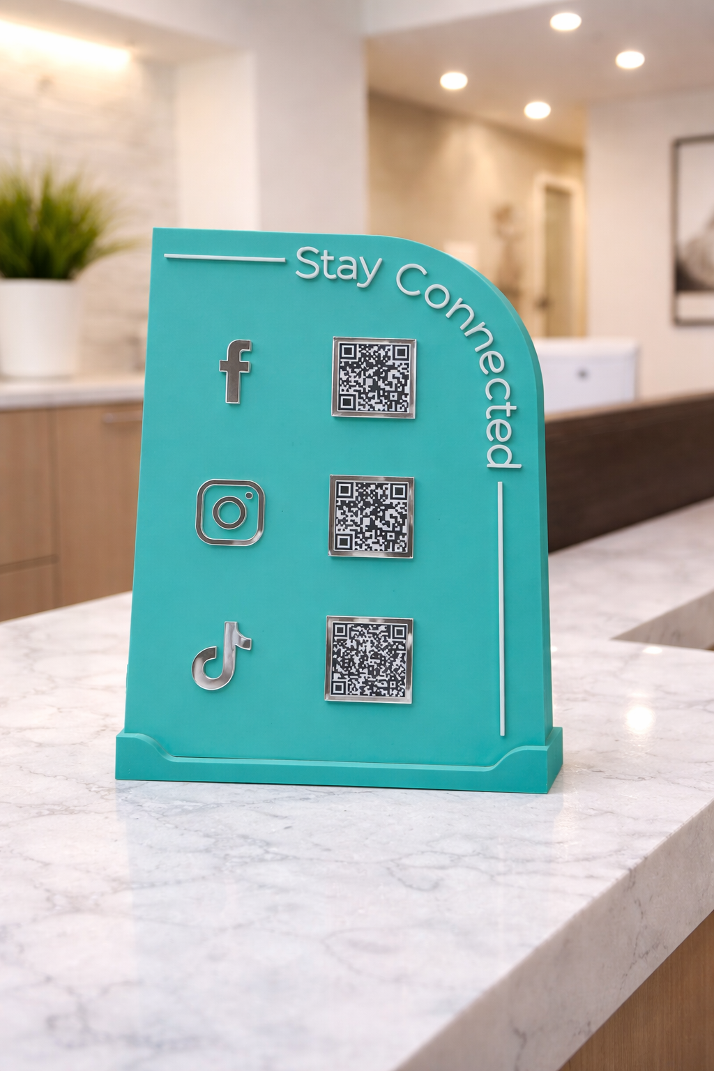 “Stay Connected” QR Code Social Media Stand
