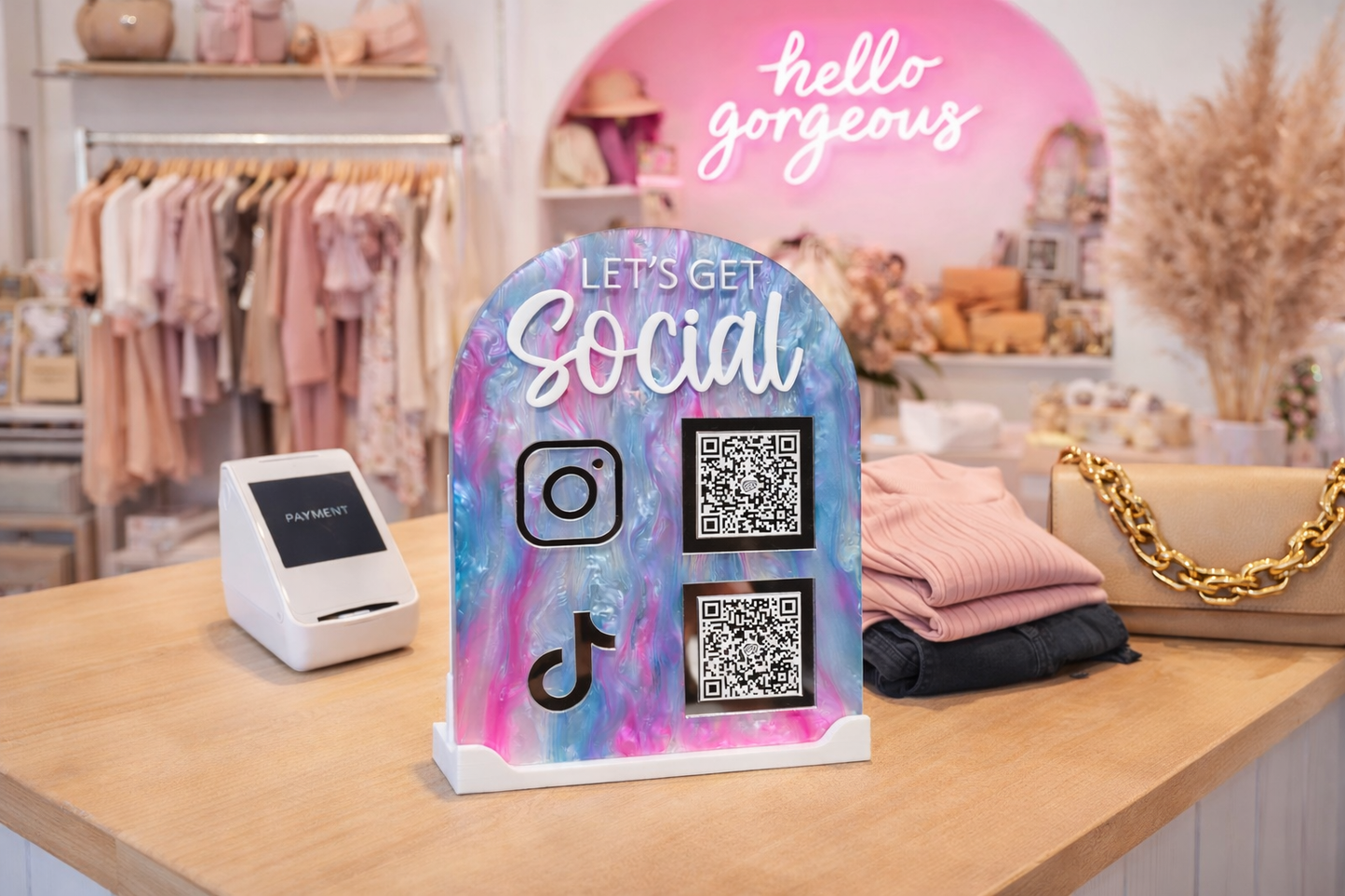 “Let’s Get Social” QR Code Social Media Stand