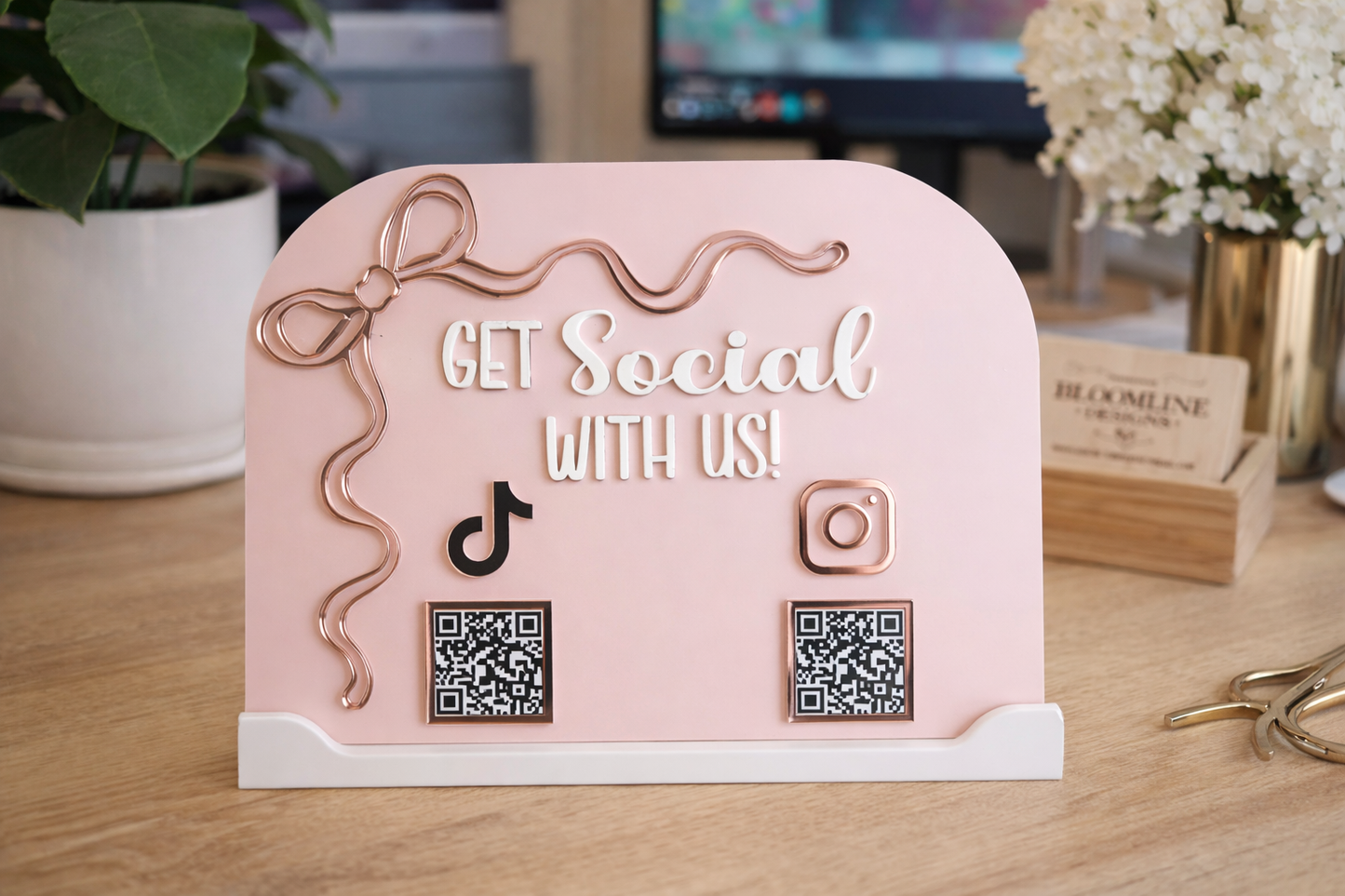 “Get Social with Us” QR Code Social Media Stand