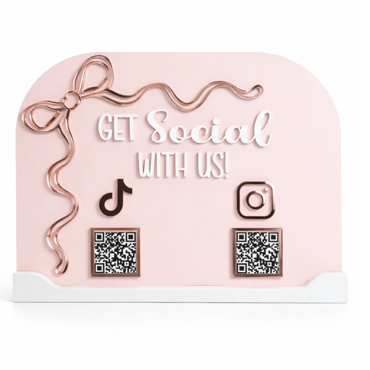 “Get Social with Us” (acrylic) QR Code Social Media Stand