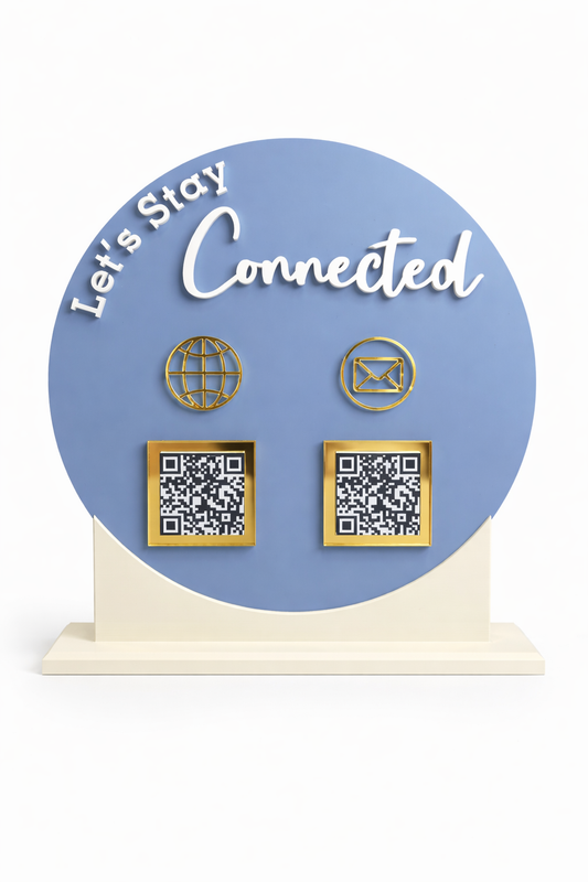 “Let’s Stay Connected” (acrylic) QR Code Social Media Stand