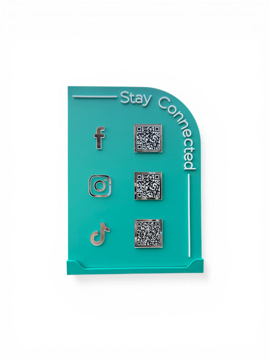“Stay Connected” (acrylic) QR Code Social Media Stand