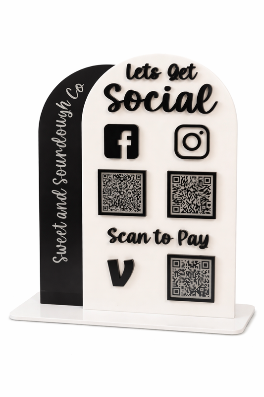 Custom Social Media & Payment QR Stand – Acrylic Business Display